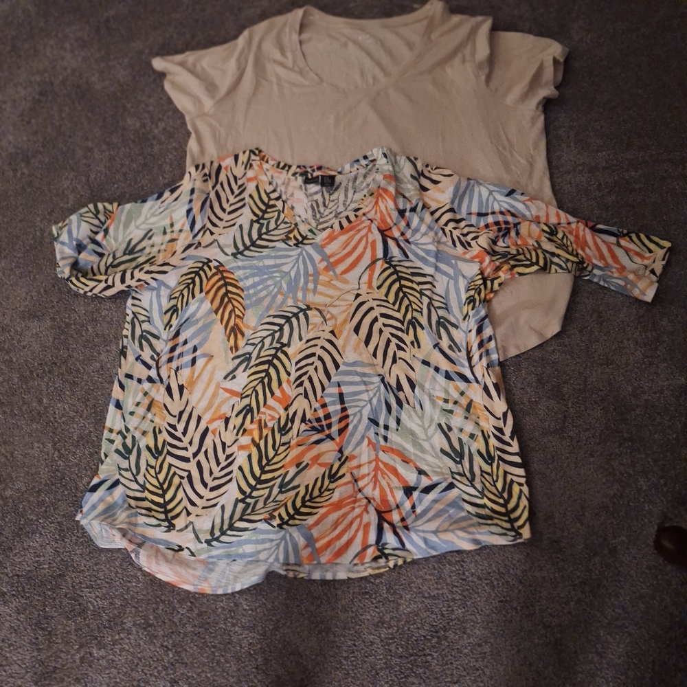 Multicolor Leaf Print Women's Top And A beige top.**